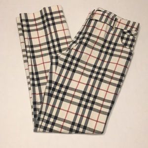 Beatrice B Nova Plaid High Waist Trousers Pants 6 zip hems tan black red